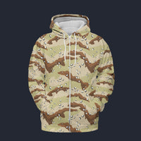 Modetrail American Chocolate Chip Desert Battle Dress Uniform (DBDU) Camo Fleece Zip Hoodie Costume, Military Costume S-5XL US Size, Gift For Him
