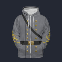Modetrail American Confederate Army-Cavalry Officer Fleece Zip Hoodie Costume, American Costume S-5XL US Size, Gift For Him