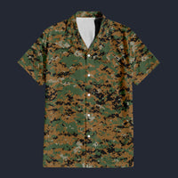 Modetrail American Digital Woodland Camo Hawaiian Shirt Costume, Military Costume S-5XL US Size, Unisex Button Down Shirt