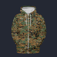 Modetrail American Digital Woodland Camo Zip Hoodie Costume, Military Costume S-5XL US Size, Gift For Him