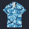 Modetrail Blue Camouflage Outfit Hawaiian Shirt And Shorts, Military Costume S-5XL US Size