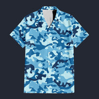 Modetrail Blue Camouflage Outfit Hawaiian Shirt And Shorts, Military Costume S-5XL US Size