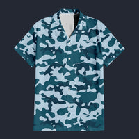 Modetrail Blue Camouflage Set 2 Outfit Hawaiian Shirt And Shorts, Military Costume S-5XL US Size