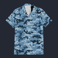 Modetrail Blue Camouflage Set 3 Outfit Hawaiian Shirt And Shorts, Military Costume S-5XL US Size