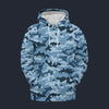 Modetrail Blue Camouflage Set 3 Tracksuit Costume Hoodie Sweatshirt T-Shirt Sweatpants, Military Costume S-5XL US Size