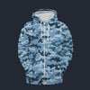 Modetrail Blue Camouflage Set 3 Tracksuit Costume Hoodie Sweatshirt T-Shirt Sweatpants, Military Costume S-5XL US Size