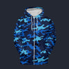 Modetrail Blue Camouflage Set 4 Fleece Zip Hoodie Costume, Military Costume S-5XL US Size, Gift For Him