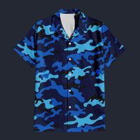 Modetrail Blue Camouflage Set 4 Outfit Hawaiian Shirt And Shorts, Military Costume S-5XL US Size
