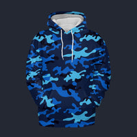 Modetrail Blue Camouflage Set 4 Tracksuit Costume Hoodie Sweatshirt T-Shirt Sweatpants, Military Costume S-5XL US Size