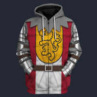 Modetrail British 14th Century English Knights Fleece Zip Hoodie Costume, British Costume S-5XL US Size, Gift For Him