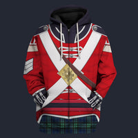 Modetrail British 42nd Foot Royal Highland Private Fleece Zip Hoodie Costume, British Costume S-5XL US Size, Gift For Him
