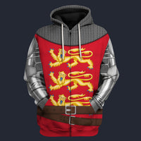 Modetrail British King Richard Lionheart Zip Hoodie Costume, British Costume S-5XL US Size, Gift For Him