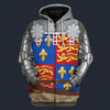 Modetrail British Richard Plantagenet Fleece Zip Hoodie Costume, British Costume S-5XL US Size, Gift For Him