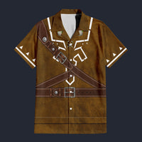 Modetrail Brown Link Attire Zelda Hylian Shield Hawaiian Shirt Costume, The Legend of Zelda Costume S-5XL US Size, Unisex Button Down Shirt