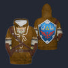 Modetrail Brown Link Attire Zelda Hylian Shield Tracksuit Costume Hoodie Sweatshirt T-Shirt Sweatpants, The Legend of Zelda Costume S-5XL US Size