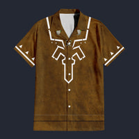 Modetrail Brown Link Attire Zelda Plain Version Version Hawaiian Shirt Costume, The Legend of Zelda Costume S-5XL US Size, Unisex Button Down Shirt