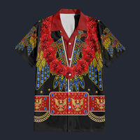 Modetrail Elvis Aloha Eagle Black and Red Hawaiian Flower Necklace Hawaiian Shirt Costume, Elvis Presley Costume S-5XL US Size, Unisex Button Down Shirt