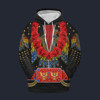 Modetrail Elvis Aloha Eagle Black and Red Hawaiian Flower Necklace Hoodie Costume, Elvis Presley Costume S-5XL US Size, Gift For Him