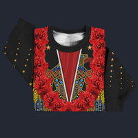 Modetrail Elvis Aloha Eagle Black and Red Hawaiian Flower Necklace Sweater Costume, Elvis Presley Costume S-5XL US Size, Gift For Him