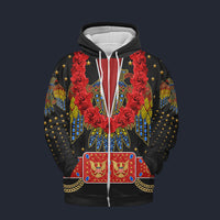 Modetrail Elvis Aloha Eagle Black and Red Hawaiian Flower Necklace Zip Hoodie Costume, Elvis Presley Costume S-5XL US Size, Gift For Him