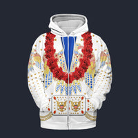 Modetrail Elvis Presley Aloha Eagle Hawaiian Flower Necklace Zip Hoodie Costume, Elvis Presley Costume S-5XL US Size, Gift For Him