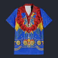Modetrail Elvis Presley American Eagle Blue Hawaiian Flower Necklace Hawaiian Shirt Costume, Elvis Presley Costume S-5XL US Size, Unisex Button Down Shirt