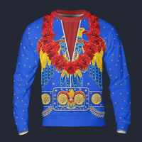 Modetrail Elvis Presley American Eagle Blue Hawaiian Flower Necklace Long Sleeves Costume, Elvis Presley Costume S-5XL US Size, Gift For Him