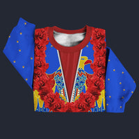Modetrail Elvis Presley American Eagle Blue Hawaiian Flower Necklace Sweater Costume, Elvis Presley Costume S-5XL US Size, Gift For Him