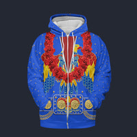 Modetrail Elvis Presley American Eagle Blue Hawaiian Flower Necklace Zip Hoodie Costume, Elvis Presley Costume S-5XL US Size, Gift For Him