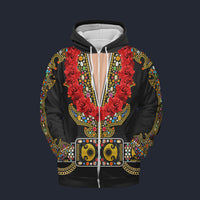 Modetrail Elvis Presley Flame Hawaiian Flower Necklace Fleece Zip Hoodie Costume, Elvis Presley Costume S-5XL US Size, Gift For Him