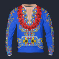 Modetrail Elvis Presley Nail-King Of Spades Blue Hawaiian Flower Necklace Long Sleeves Costume, Elvis Presley Costume S-5XL US Size, Gift For Him