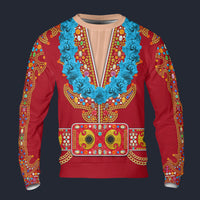 Modetrail Elvis Presley Nail-King Of Spades Red Hawaiian Flower Necklace Long Sleeves Costume, Elvis Presley Costume S-5XL US Size, Gift For Him