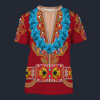 Modetrail Elvis Presley Nail-King Of Spades Red Hawaiian Flower Necklace T-shirt Costume, Elvis Presley Costume S-5XL US Size, Gift For Him
