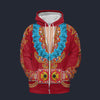 Modetrail Elvis Presley Nail-King Of Spades Red Hawaiian Flower Necklace Zip Hoodie Costume, Elvis Presley Costume S-5XL US Size, Gift For Him