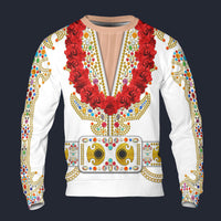 Modetrail Elvis Presley Flame Hawaiian Flower Necklace Long Sleeves Costume, Elvis Presley Costume S-5XL US Size, Gift For Him