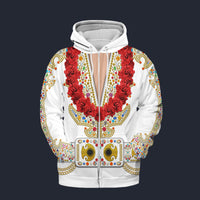 Modetrail Elvis Presley Flame Hawaiian Flower Necklace Zip Hoodie Costume, Elvis Presley Costume S-5XL US Size, Gift For Him