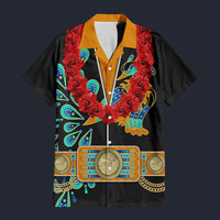 Modetrail Elvis Presley Peacock Orange Hawaiian Flower Necklace Hawaiian Shirt Costume, Elvis Presley Costume S-5XL US Size, Unisex Button Down Shirt
