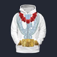 Modetrail Elvis Presley Phoenix (Navy & White) Hawaiian Flower Necklace Fleece Hoodie Costume, Elvis Presley Costume S-5XL US Size, Gift For Him