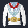 Modetrail Elvis Presley Phoenix (Navy & White) Hawaiian Flower Necklace Long Sleeves Costume, Elvis Presley Costume S-5XL US Size, Gift For Him