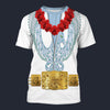Modetrail Elvis Presley Phoenix (Navy & White) Hawaiian Flower Necklace T-shirt Costume, Elvis Presley Costume S-5XL US Size, Gift For Him