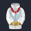 Modetrail Elvis Presley Phoenix (Navy & White) Hawaiian Flower Necklace Zip Hoodie Costume, Elvis Presley Costume S-5XL US Size, Gift For Him