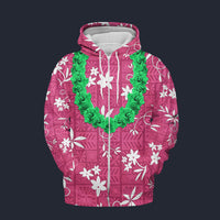 Modetrail Elvis Presley Pink Aloha Hawaiian Flower Necklace Fleece Zip Hoodie Costume, Elvis Presley Costume S-5XL US Size, Gift For Him
