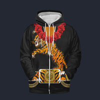Modetrail Elvis Presley Tiger Black Hawaiian Flower Necklace Zip Hoodie Costume, Elvis Presley Costume S-5XL US Size, Gift For Him