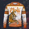 Modetrail Elvis Tiger Orange Ugly Christmas Sweater, S-5XL US Size, Unisex Jumper Long Sleeves Shirt