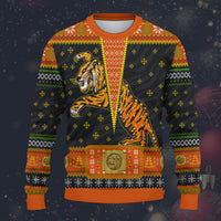 Modetrail Elvis Tiger Ugly Christmas Sweater, S-5XL US Size, Unisex Jumper Long Sleeves Shirt
