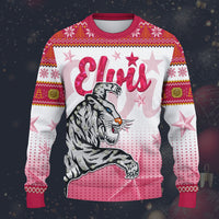 Modetrail Elvis Tiger White And Pink Ugly Christmas Sweater, S-5XL US Size, Unisex Jumper Long Sleeves Shirt