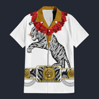 Modetrail Elvis Presley Tiger White Hawaiian Flower Necklace Hawaiian Shirt Costume, Elvis Presley Costume S-5XL US Size, Unisex Button Down Shirt