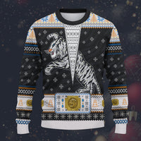 Modetrail Elvis Tiger White Ugly Christmas Sweater, S-5XL US Size, Unisex Jumper Long Sleeves Shirt