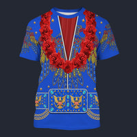 Modetrail Elvis Presleys Aloha Eagle Blue Hawaiian Flower Necklace T-shirt Costume, Elvis Presley Costume S-5XL US Size, Gift For Him