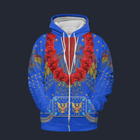 Modetrail Elvis Presleys Aloha Eagle Blue Hawaiian Flower Necklace Zip Hoodie Costume, Elvis Presley Costume S-5XL US Size, Gift For Him